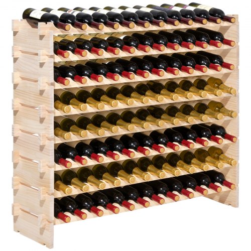 Pastatoma vyno lentyna , 8 aukštų, 96 buteliams, pušies mediena, natūrali, 113 x 29 x 96 cm