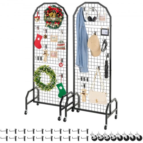 Grid sienelės, 2 vnt., 600 x 1640 mm, juodos, su ratukais ir 20 kabliukų