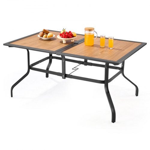 Lauko valgomasis stalas, 150 cm, stačiakampis, rudos spalvos, su 38 mm skyle skėčiui