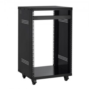 16U AV-rack, 90,7 kg kandevõimega, lukustatavate ratastega avatud raamiga serverikapp