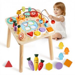 Montessori tegevuslaud lastele, 8 ühes puidust õppelaud, mudel AC8354