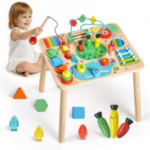 Montessori tegevuslaud mudilastele, 13 in 1 puidust õppelaud, mudel AC8355