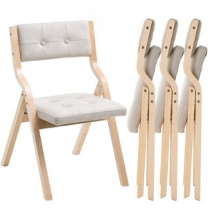 Taitettavat ruokailutuolit pehmusteella, 4 kpl, puurunko, beige, 58 x 48 x 80 cm