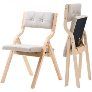 Taitettavat ruokailutuolit pehmusteella, 2 kpl, puurunko, beige