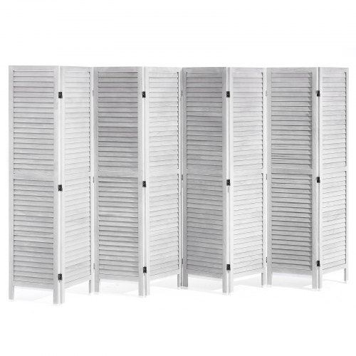 Medinė kambario pertvara, 8 panelių sulankstoma privatumo širma, 1700 mm aukščio, balta