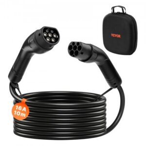 Sähköauton latausjatkokaapeli, 16 A, 10 m, enintään 11 kW, Type 2 -yhteensopiva, 3-vaiheinen AC 480 V 50 Hz, IP65, kantolaukulla