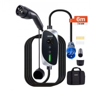 Mobilais wallbox, 7, 4 kW 32 A, 2. tipa pārnēsājams EV lādētājs