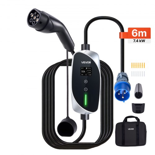 Mobilioji wallbox, 7, 4 kW 32 A, 2 tipo nešiojamas elektromobilio įkroviklis
