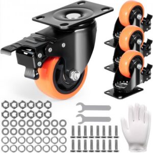 Pöörlevad plaadirattad, 7,6 cm, komplekt 4 tk, lukustusega, PVC rattad, 113,4 kg kandevõime ratta kohta