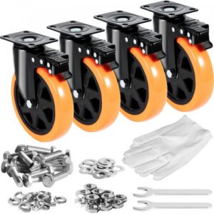 Pöördrataste komplekt, 152 mm, 4 tk, lukustusega, PVC-rattad
