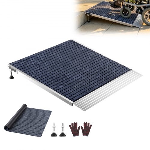 Oven kynnyksen ramppi, 915 x 915 mm, alumiininen tasoramppi pyörätuolille, säädettävä korkeus