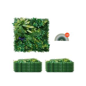 Tekonurmiseinäpaneelit, 12 kpl, 500 x 500 mm, 3D-vihreyden ja puksipuun yhdistelmä sisä- ja ulkokoristeluun
