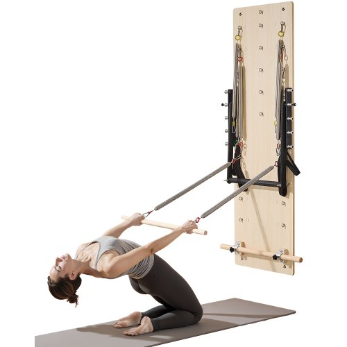 Seinään kiinnitettävä pilatesreformer, vaahterapuinen springboard vastusjousilla, kotitreeniin