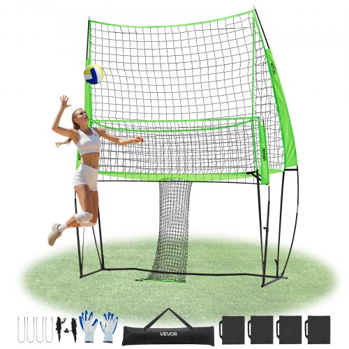 Lentopallon harjoitusverkko, korkeussäädettävä, pallonpalautuksella, 2,4 x 3,4 m, siirrettävä