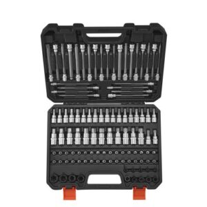 107-osaline SAE ja meetermõõdustiku otsikupadrunite komplekt, hex/Torx, 6,35 mm, 9,5 mm ja 12,7 mm ajamiga