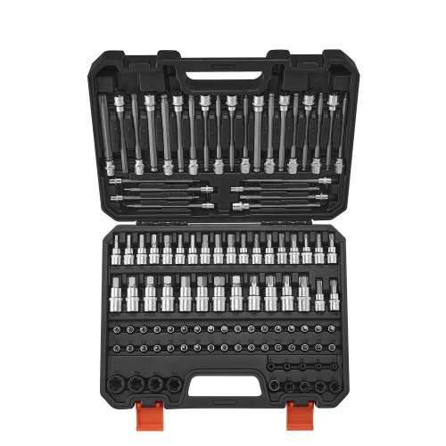 107 daļu SAE un metrisko uzgaļu ligzdu komplekts, hex/Torx, 6,35 mm, 9,5 mm un 12,7 mm piedziņai