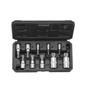 XZN kolmnurkse splainiotsiku padrunvõtmete komplekt, 10 tk, M4–M18, Cr-V teras, 1/4, 3/8 ja 1/2
