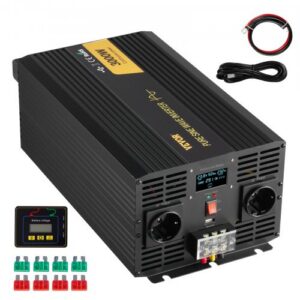 Puhas siinusinverter 3000 W, DC 24 V kuni AC 230 V, USB, LCD-ekraani, kaugjuhtimispuldi ja EL-pesadega