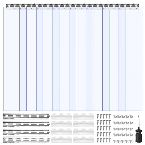 Läpinäkyvä PVC-lamelliverho, 2,4 m x 1,2 m, 2 mm, 8 kpl