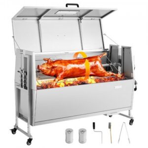 Söegrilliga rotisserie-grill, 38 W BBQ välisuss, 60 kg, roostevaba teras