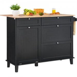 Köögisaare käru, 1280 x 740 x 930 mm puidust pealispinna ja allalastava plaadiga, must