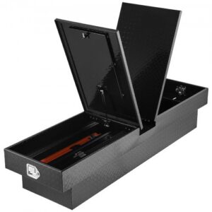 Krustveida kravas auto instrumentu kaste, 1771 x 507 x 331 mm, alumīnija instrumentu kaste ar dimanta rakstu, melna