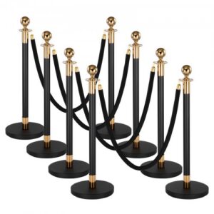 8-osaline rahvahulga suunamise postide komplekt, 6 musta sametköiega, roostevabast terasest, õõnsa alusega, must