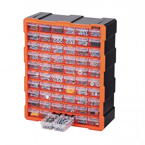 Sīko detaļu organizators MJ10505, 60 atvilktnes, PP plastmasa, melna / oranža, 39 x 16 x 50 cm