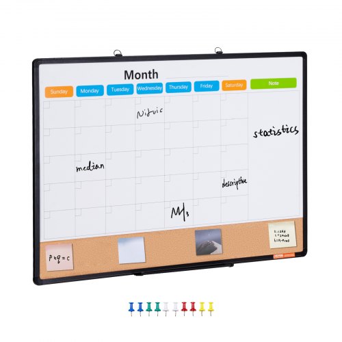 36 x 24 mėnesio kalendoriaus lenta „Whiteboard“ ir kamštinė lenta, 2 viename, su aliuminio rėmu