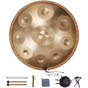 9 noodiga D-moll terasest handpan-trumm, 55,9 cm, koos löökriistapulkadega