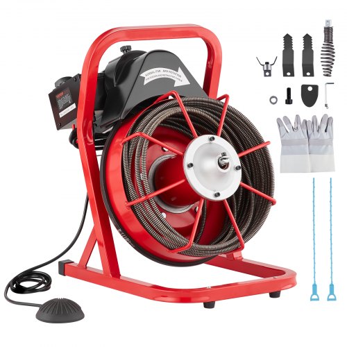 Vamzdžių kanalizacijos valymo irenginys 50 pėdų x 3/8 col. su 250 W, 4 pjaustytuvais ir oro pedalu