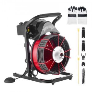 Drainų valymo mašina 15 m x 13 mm, kanalizacijos sraigė su 4 pjovikliais, 50–150 mm vamzdžiams
