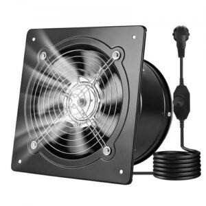 20,3 cm väljatõmbeventilaator, 250 x 250 mm, seinapealne, 48 W, kiiruse reguleerimisega, must