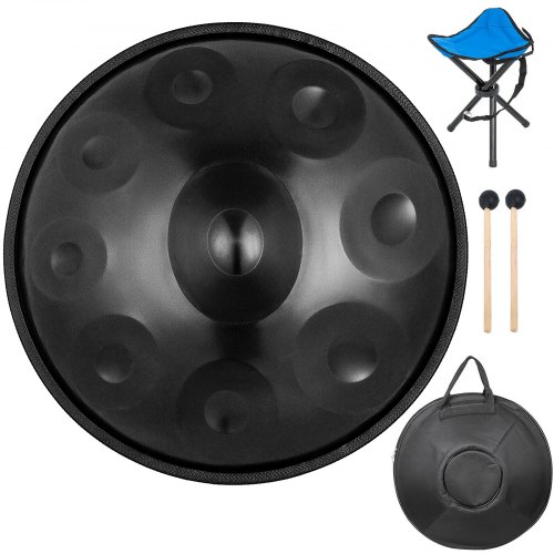 Ruskea harmoninen handpan-rumpu D-mollissa, 9 nuottia, 56 cm teräsrumpu pehmeällä kantolaukulla