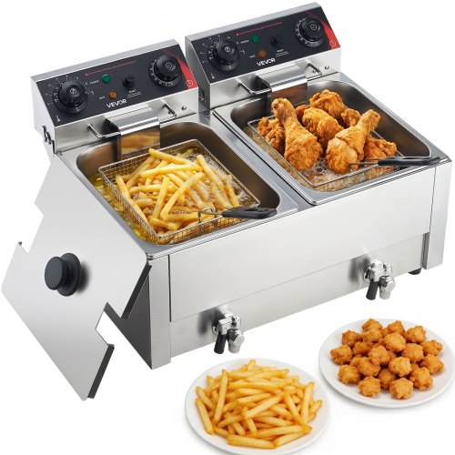 Kaupallinen sähköinen friteerauskeitin, 14 l, 5000 W, ruostumaton teräs, hopea