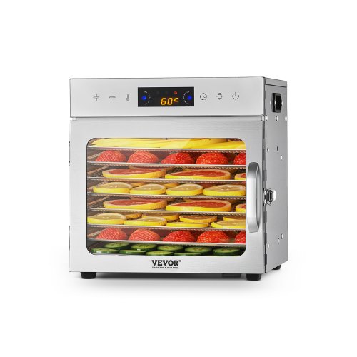 Pārtikas žāvētājs, 8 nerūsējošā tērauda paplātes, 400 W, ar regulējamu temperatūru un 24 stundu taimeri