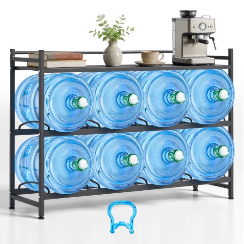 Vesikanisteriteline, 3 tasoa, 4 riviä, 11 l ja 19 l pulloille, 8 pullon teline, musta