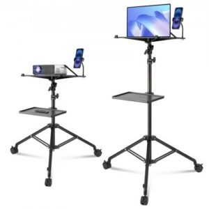 Projektori statiiv ratastega, reguleeritav 79,5 kuni 171 cm, kahe aluse ja gooseneck-telefonialusega