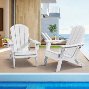 Plastist Adirondacki toolid, 2 tk kokkupandavad õue toolid joogitopsihoidjaga, valged