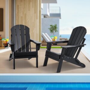 Adirondack kėdės , sulankstomos, HDPE plastikas, juodos, 2 vnt., 80 x 76 x 92 cm