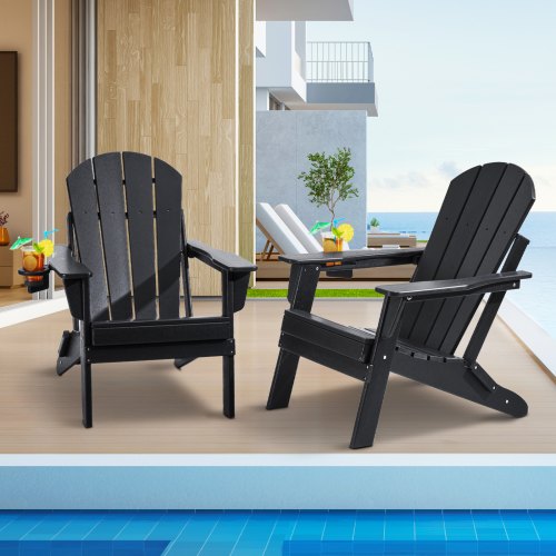 Adirondack krēsli , salokāmi, HDPE plastmasa, melni, 2 gab., 80 x 76 x 92 cm