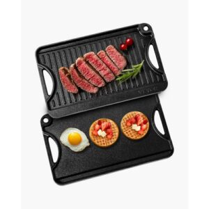 Pööratav grillplaat, 35,6 x 21,6 cm, maitsestatud malmist pann, must