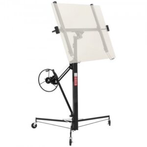 Drywall pacēlājs 3353 mm, 68 kg celtspēja, ar regulējamu teleskopisko sviru, fiksējamiem riteņiem, melns