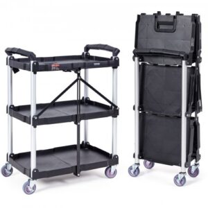 Salokāms saimniecības ratiņš, 3 plaukti, 74, 8 kg, plastmasas, ar bloķējamiem riteņiem, ergonomisku rokturi, 65