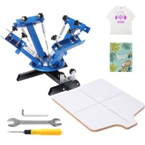 Siiditrüki masin, 4 värvi, 1 jaam, 360° pööratav, 54 x 45 cm trükipress, kahekihiline positsioneerimispaneel T-särgi DIY-trükiks