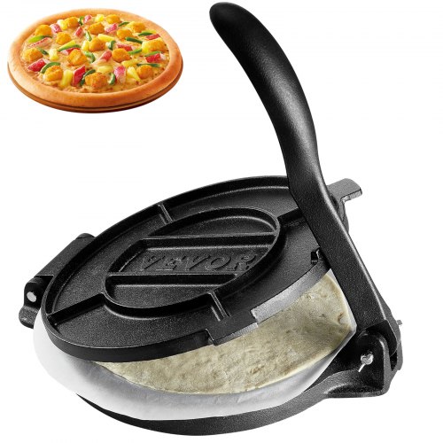 Valurautainen tortillaprässi 25 cm, roti-valmistaja, 100 pergamenttiarkkia, harmaa