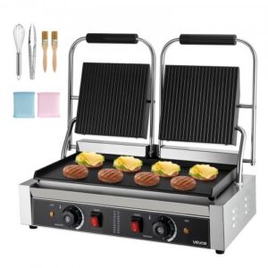 Komercinis panini grilis, 3600 W, nerūdijančio plieno, dvigubas sumuštinių presas, 48x23 cm