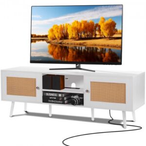 Rotango TV staliukas 165 cm televizoriui, baltas, su 3 lizdais ir 2 USB jungtimis