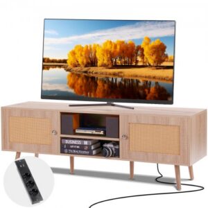 Rotango TV staliukas 65 col. televizoriui, 3 lygių, su įmontuotu lizdu, 1400 × 400 × 500 mm, ąžuolo spalvos