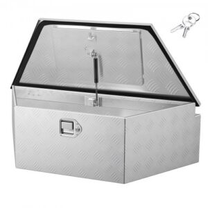 Kärukeele kast, 990 x 419 x 305 mm alumiiniumist tööriistakast lukuga ja võtmetega, hõbedane